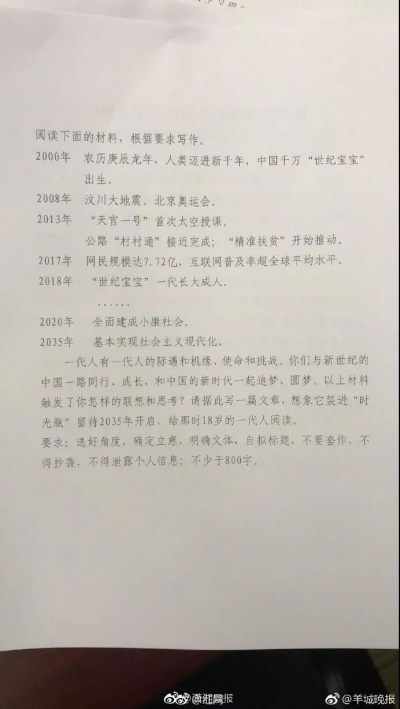 2018年山东高考作文：写给2035年18岁人的一封信