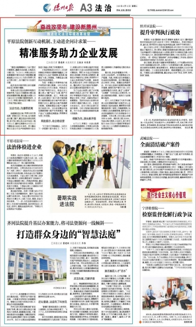平原法院：精准服务助力企业发展