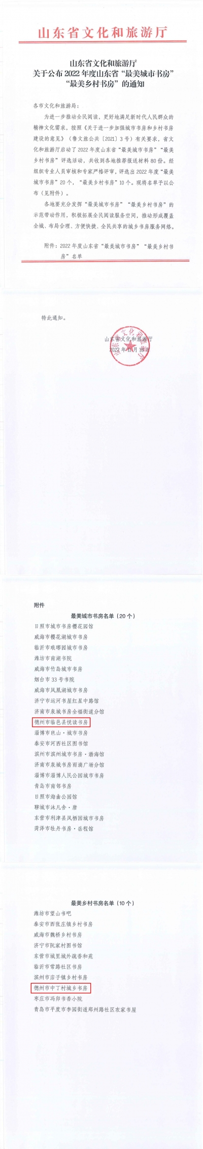 2022年度山东省“最美城市书房”“最美乡村书房”名单公布 | 德州2书房入选  