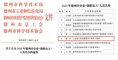 【喜报】山东智行咨询勘察设计院杨冰荣获2023年德州市企业“创新达人”荣誉称号