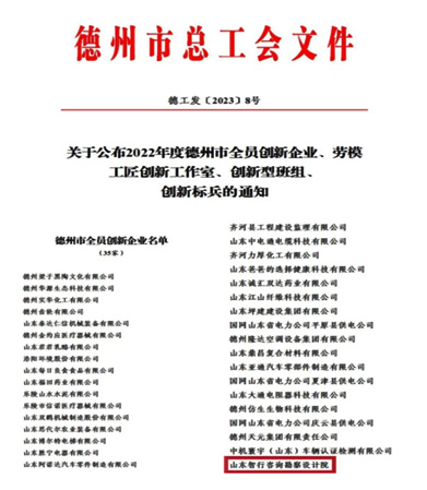 【喜报】山东智行咨询勘察设计院荣获德州市全员创新企业荣誉称号