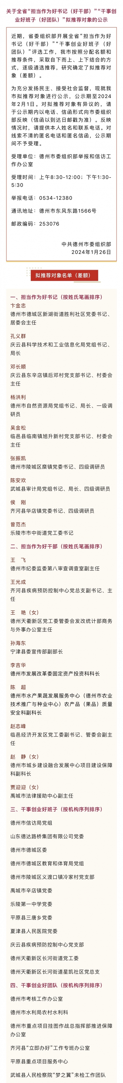德州市委组织部最新公示！