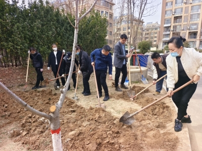 天衢新区宋官屯街道江南水郡社区开展植树节活动