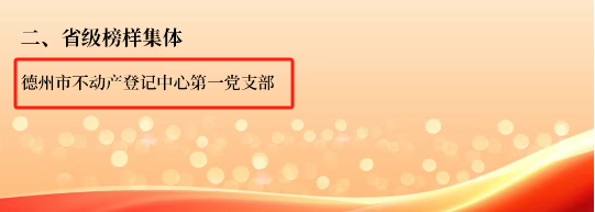 赞！德州市不动产登记中心第一党支部获评省级榜样集体