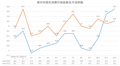 12月份德州市居民消费价格同比上涨0.7%