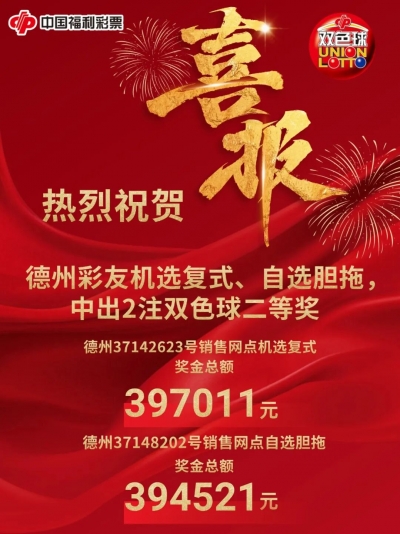 重磅！德州彩友中出2注双色球二等奖