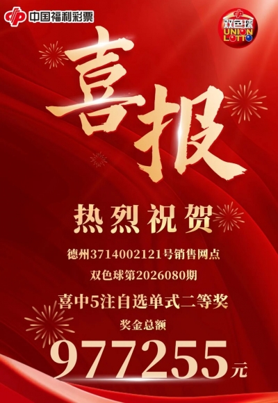 沾喜气，接好运！德州彩友中出5注双色球二等奖，奖金总额977255元