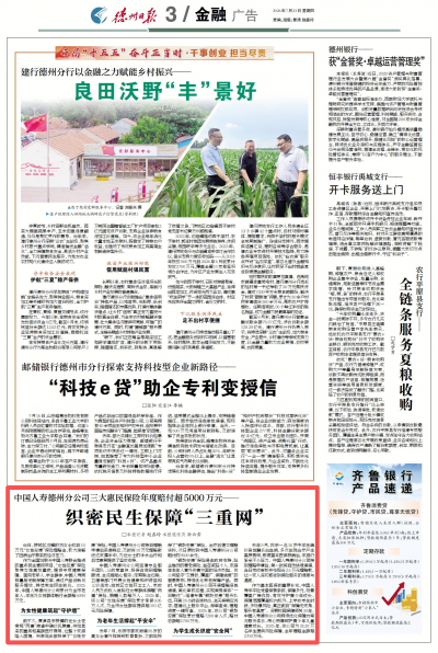 中国人寿德州分公司：织密民生保障“三重网”